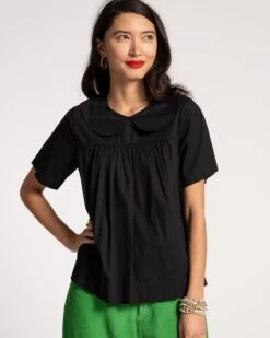 Clothing Store 51 Anabelle Oversized Peter Pan Collar Top Black
