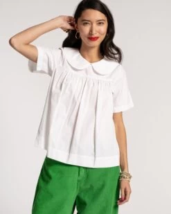 Clothing Store 53 Anabelle Oversized Peter Pan Collar Top White