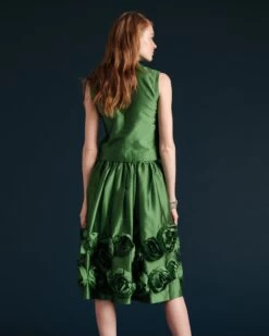 Barbara Skirt Flowers Shantung Green -Clothing Store BARBARA GREEN 02