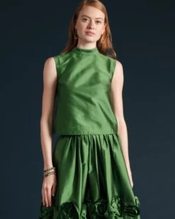 Barbara Skirt Flowers Shantung Green -Clothing Store BARBARA GREEN 03