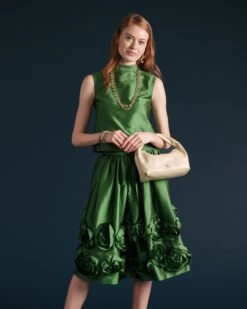 Barbara Skirt Flowers Shantung Green -Clothing Store BARBARA GREEN 04