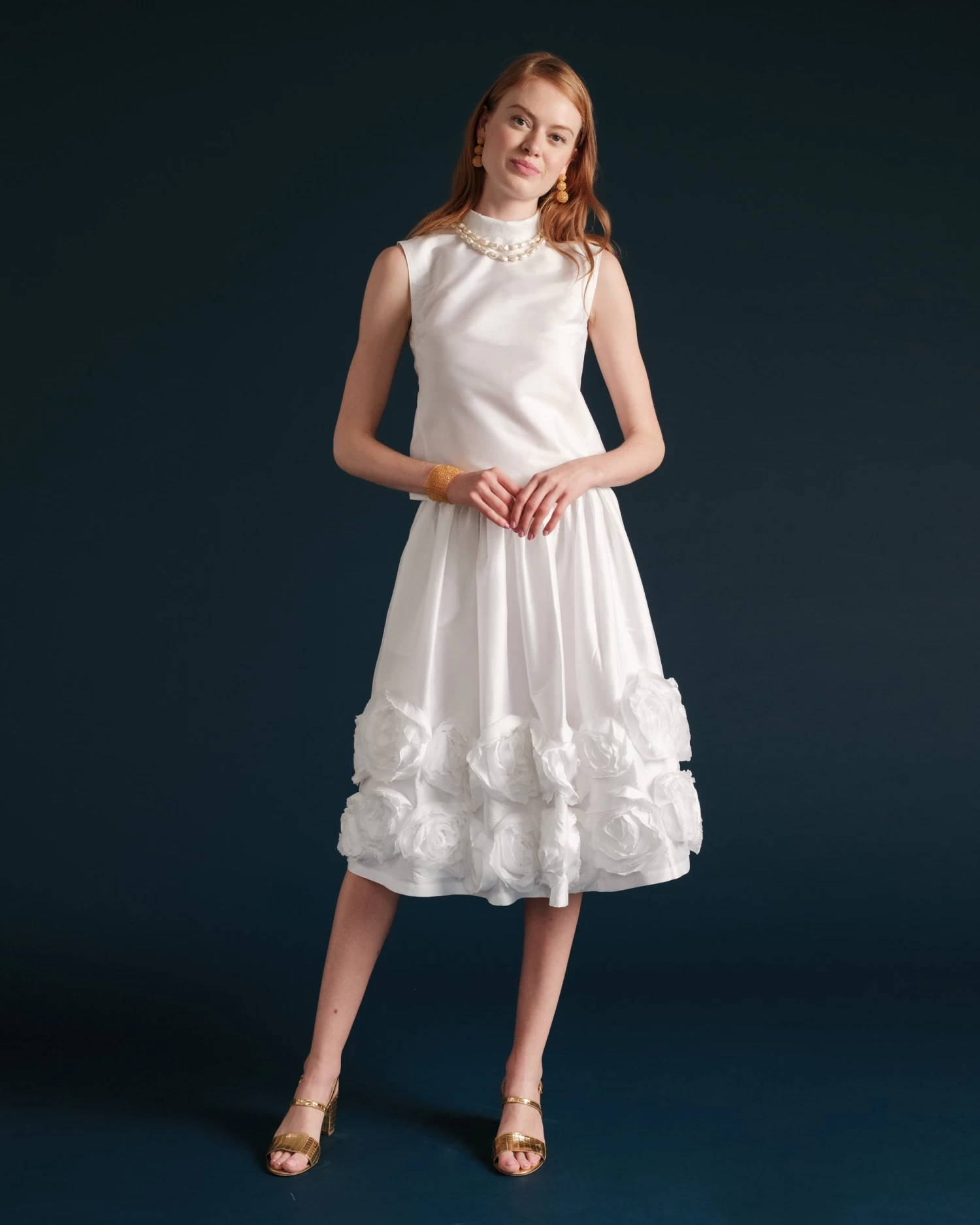 Barbara Skirt Flowers Shantung White 4 Barbara Skirt Flowers Shantung White - Image 2