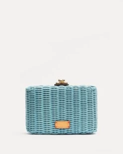 Paige Wicker Box Clutch Light Blue