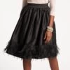 Barbara Midi Skirt Feather Fringe Black -Clothing Store BLACK FEATHER SKIRT 01