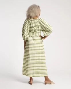 Bliss Maxi Painterly Stripe Cotton Basil White -Clothing Store BLISS MAXI BASIL 03