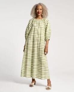 Bliss Maxi Painterly Stripe Cotton Basil White -Clothing Store BLISS MAXI BASIL 04