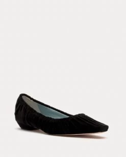 Britta Ruched Flat Velvet Black -Clothing Store BRITTAV BLACK 02