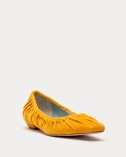 Britta Ruched Flat Velvet Mustard -Clothing Store BRITTAV MUSTARD 02