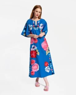 Clothing Store 19 Delightful Caftan Peony Garden Blue Multi