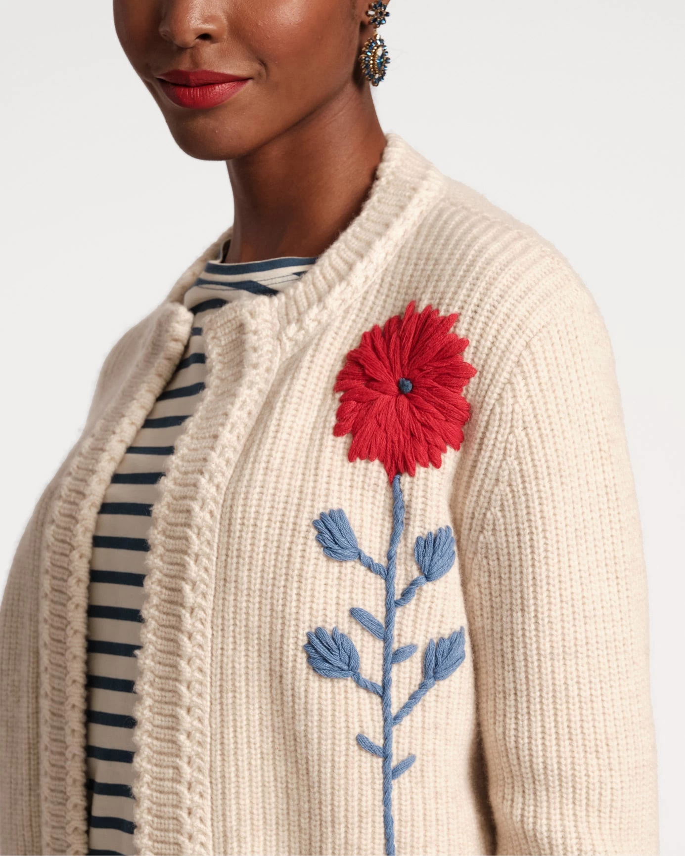 Border Flower Cardigan Natural Red 4 Border Flower Cardigan Natural Red - Image 2