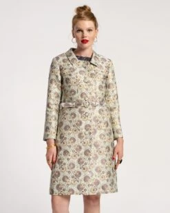 Clothing Store 15 Catherine Coat Metallic Jacquard Light Blue