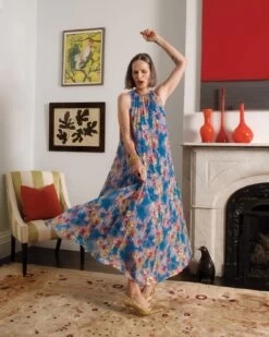 Georgette Sequin Dress Blue Coral