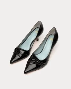 Knot Kitten Heel Crinkle Naplak Black -Clothing Store DSCF7806