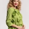 Emily Ruched Flower Top Green -Clothing Store EMILY FLOWERS GREEN 02
