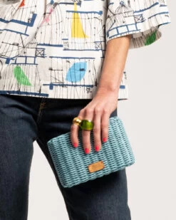 Paige Wicker Box Clutch Light Blue -Clothing Store Easy Top La Cage0548