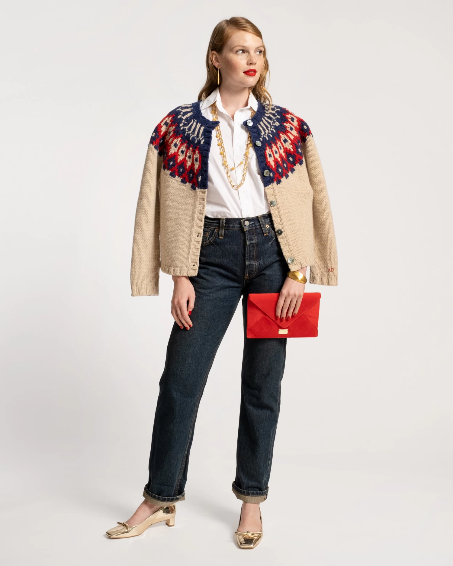 Ella Fair Isle Cardigan Navy Red 5 Ella Fair Isle Cardigan Navy Red - Image 3