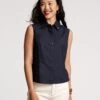 Lizzie Pointed Collar Shell Cotton Navy -Clothing Store Fall23 On Figure1495 2