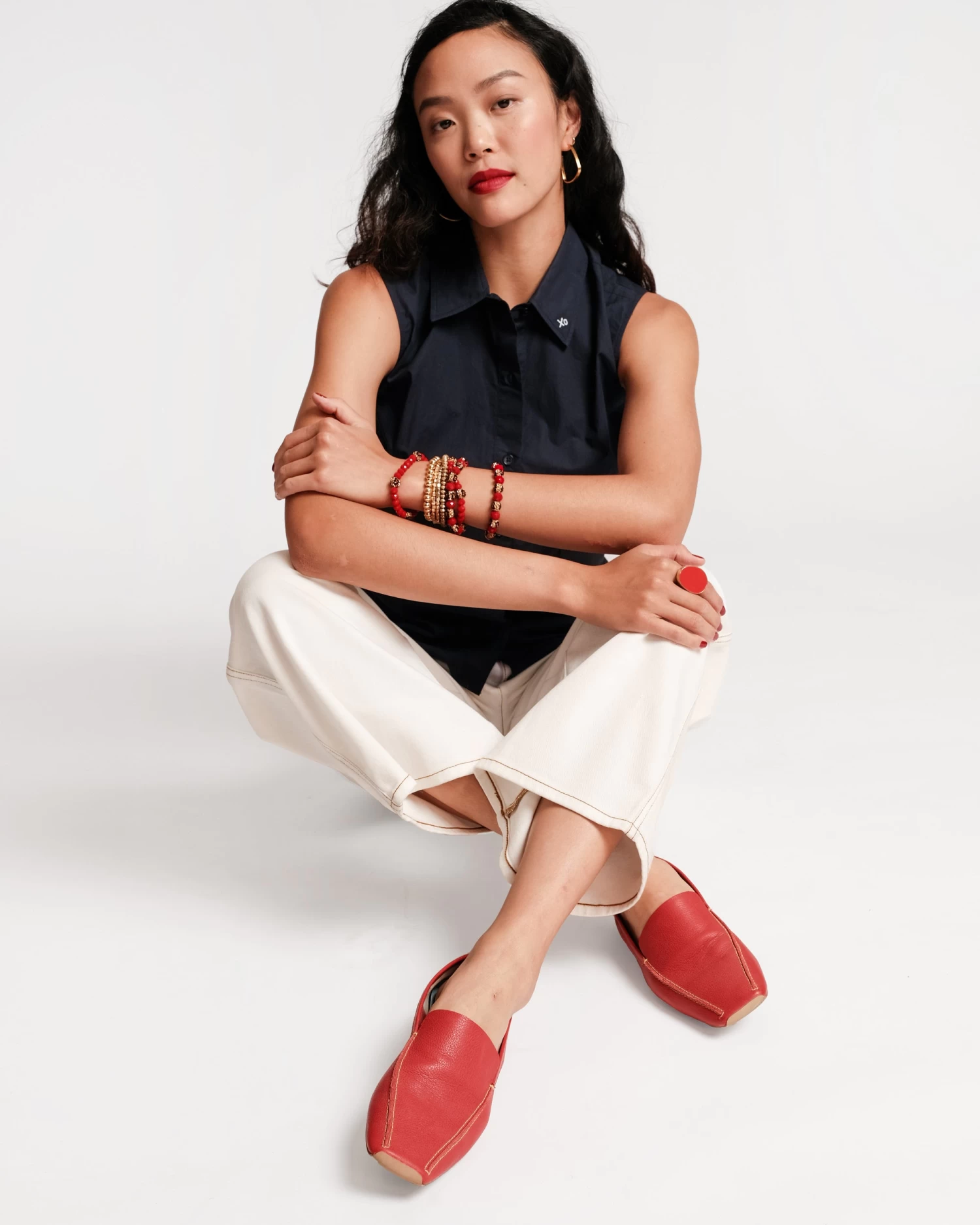 Lizzie Pointed Collar Shell Cotton Navy 4 Lizzie Pointed Collar Shell Cotton Navy - Image 2