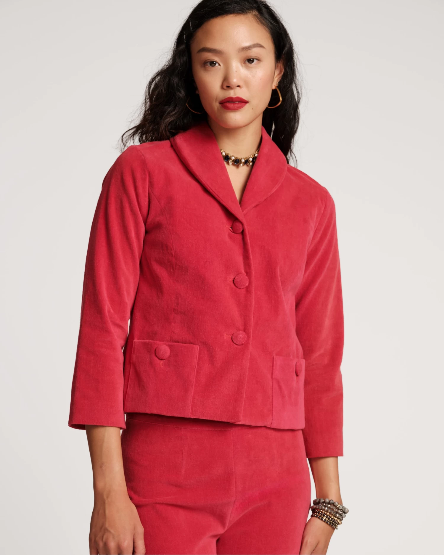 Finley Stretch Velvet Blazer Cranberry 3 Finley Stretch Velvet Blazer Cranberry