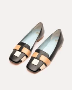 Josie Flat Basketweave Black Oyster Tan -Clothing Store JOSIESC BLACK 04