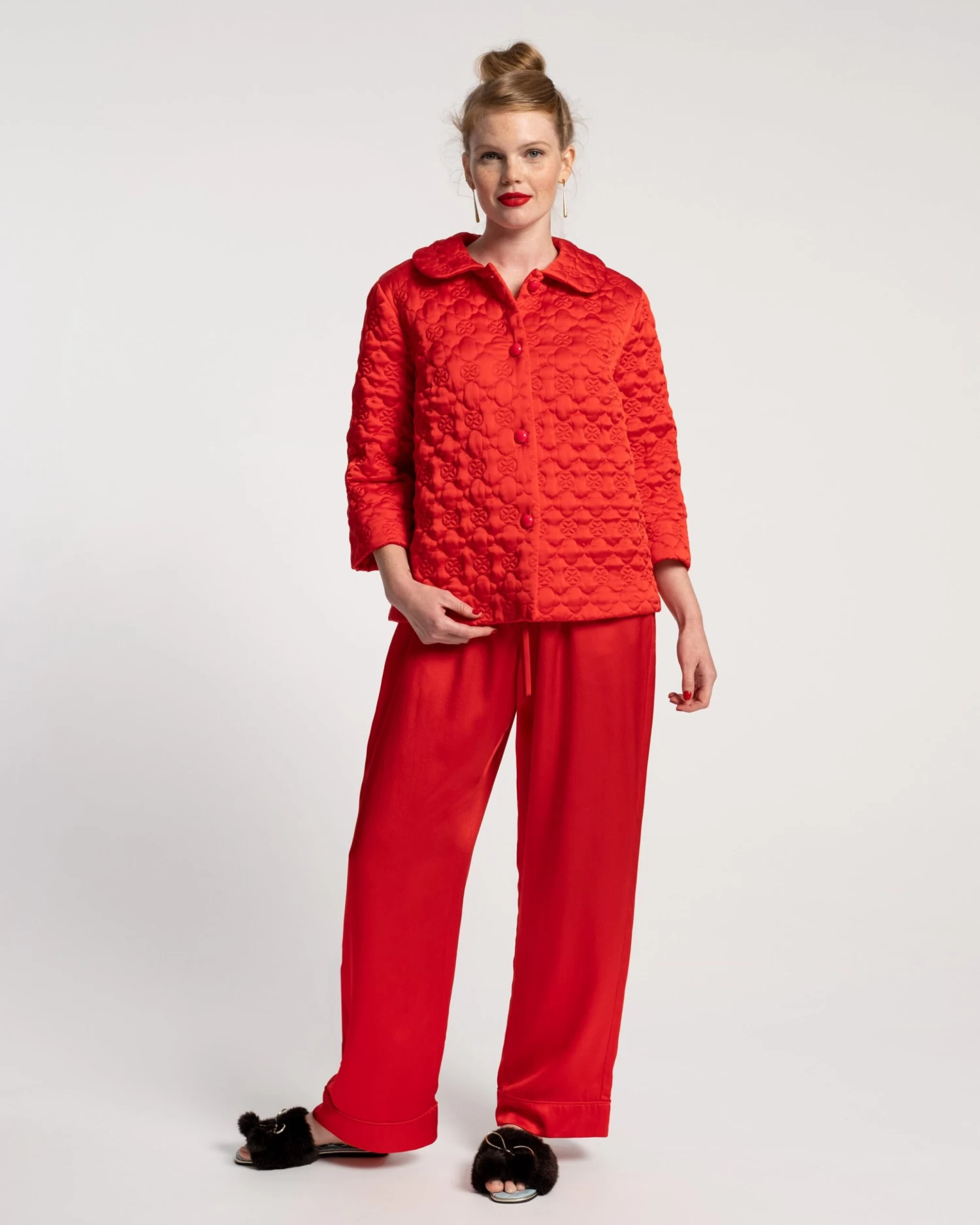 Lauren Quilted Pajama Set Silk Red 3 Lauren Quilted Pajama Set Silk Red