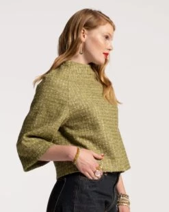 Lily Funnelneck Top Cedar Boucle Wool Green -Clothing Store LILY OLIVE 03
