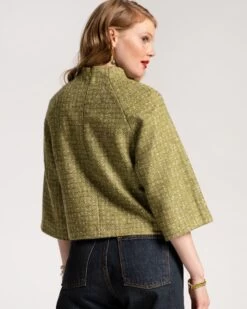 Lily Funnelneck Top Cedar Boucle Wool Green -Clothing Store LILY OLIVE 04