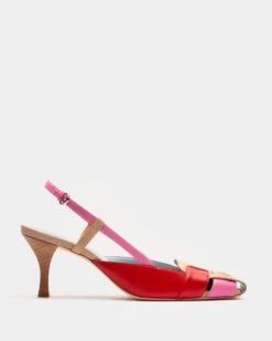 Liza Pump Basketweave Tan Pink Red