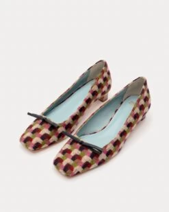 Mary Mini Block Heel Basketweave Plaid -Clothing Store MARYBWP PINKGREEN 04