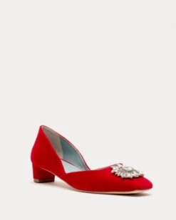 McCall Mini Block Heel Velvet Red -Clothing Store MCCALLV RED 02
