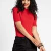 Marie Merino Mock Neck Red 2 Marie Merino Mock Neck Red -Clothing Store Marie red 01