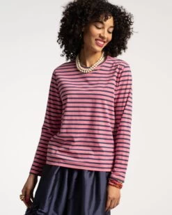 Long Sleeve Striped Shirt Pink Navy
