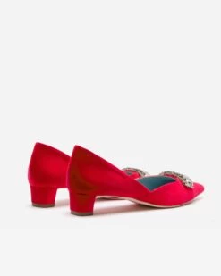 Paula Mini Block Heel Velvet Red -Clothing Store NEWMCCALL red 03