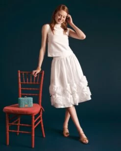 Barbara Skirt Flowers Shantung White
