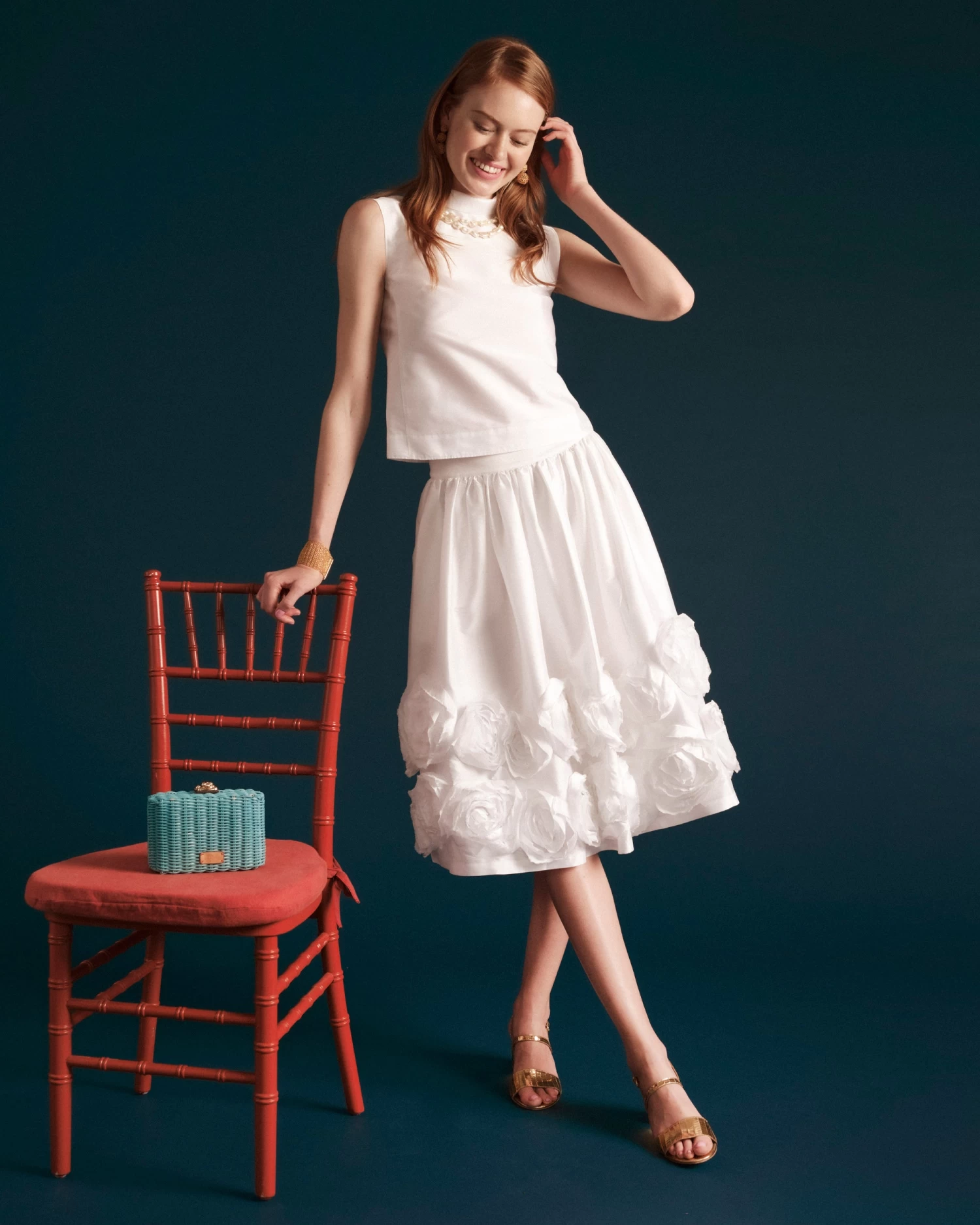 Barbara Skirt Flowers Shantung White 3 Barbara Skirt Flowers Shantung White