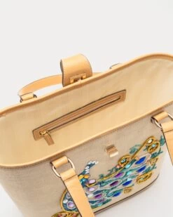 Mildred Embroidered Tote Raffia -Clothing Store PEACOCK TOTE 03