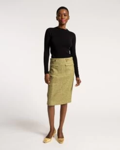 Pencil Skirt Cedar Boucle Wool Green -Clothing Store PENCILSKIRT OLIVE 01