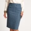 Wool Pencil Skirt Blue