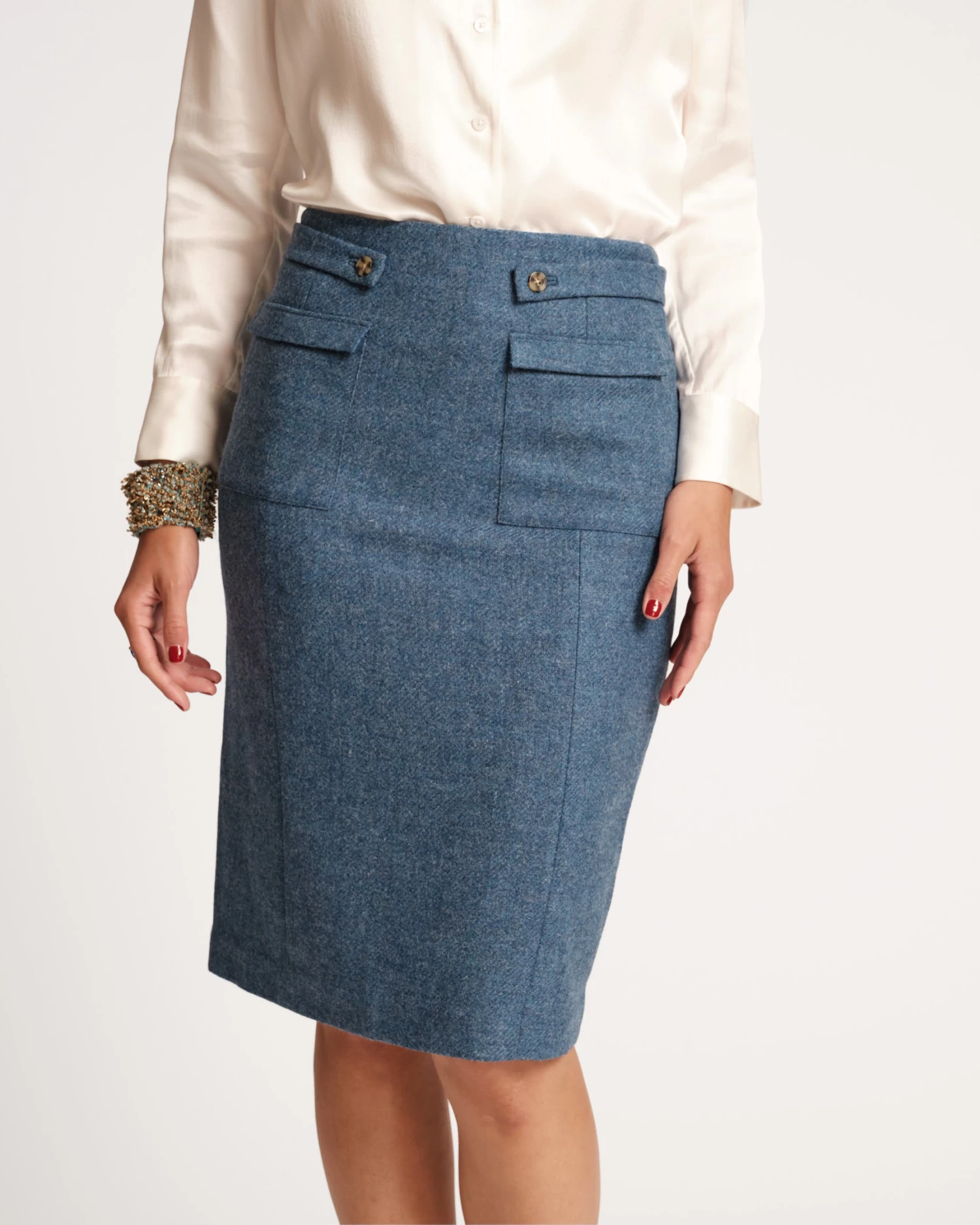 Wool Pencil Skirt Blue 3 Wool Pencil Skirt Blue