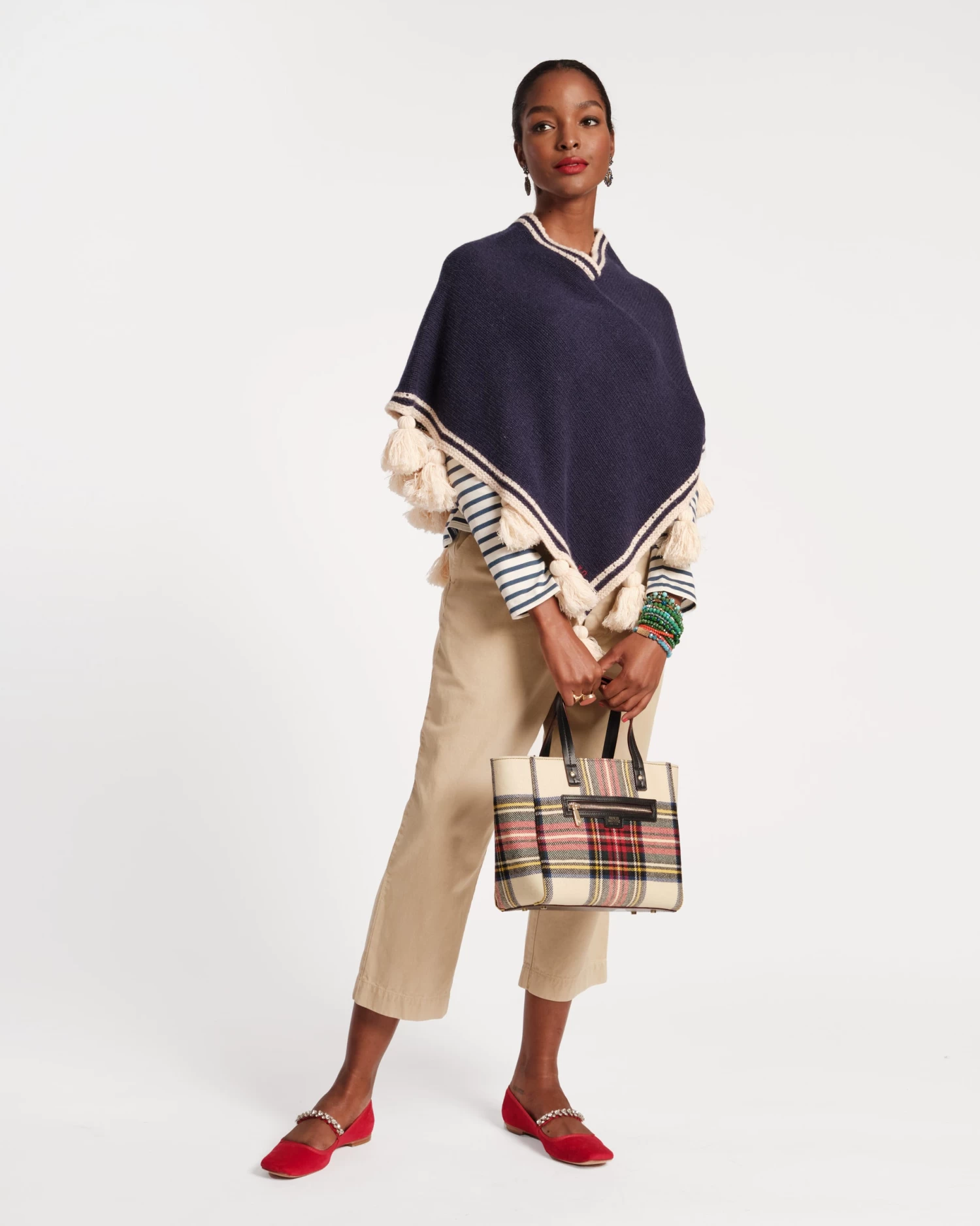 Wool Tassel Poncho Navy 4 Wool Tassel Poncho Navy - Image 2