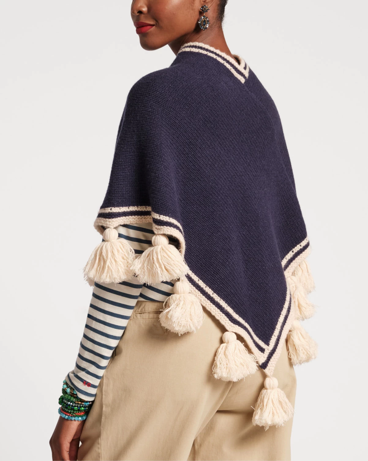 Wool Tassel Poncho Navy 6 Wool Tassel Poncho Navy - Image 4