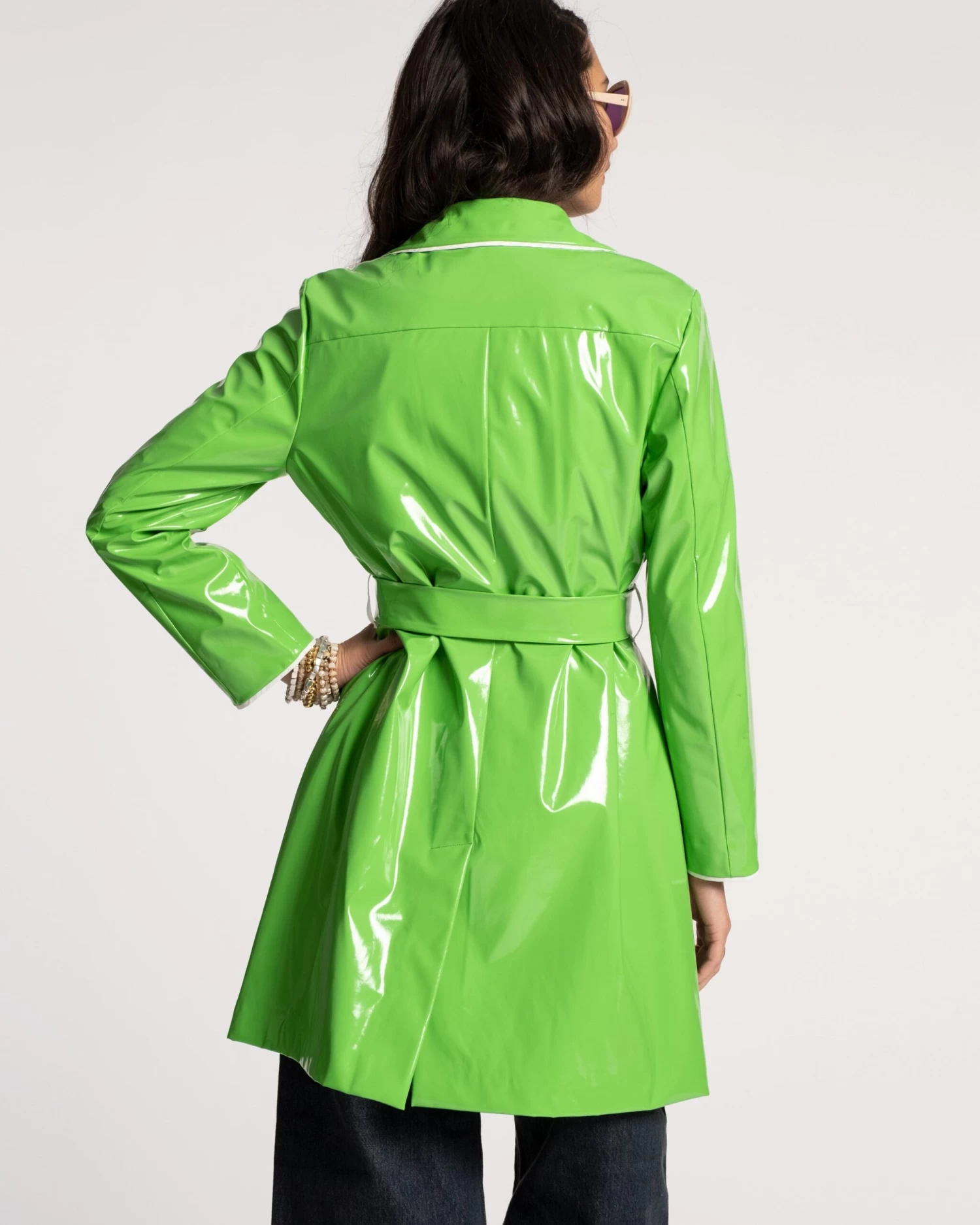 Morton Rain Coat Vegan Leather Green Oyster 5 Morton Rain Coat Vegan Leather Green Oyster - Image 3