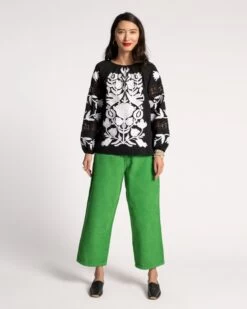 Saskia Embroidered Blouse Black White -Clothing Store SAKSIA BLACK