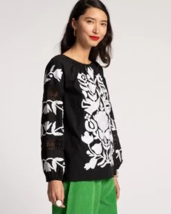 Saskia Embroidered Blouse Black White -Clothing Store SAKSIA BLACK 03