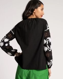 Saskia Embroidered Blouse Black White -Clothing Store SAKSIA BLACK 04