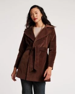 Sergeant Stretch Velvet Belted Jacket Chocolate