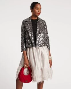 Barbara Midi Skirt Feather Fringe Silver 8 Barbara Midi Skirt Feather Fringe Silver -Clothing Store SHELL BLACK 04