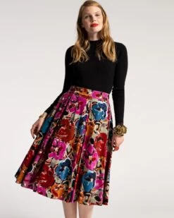 Ball Skirt Cabbage Rose Flocked Velvet