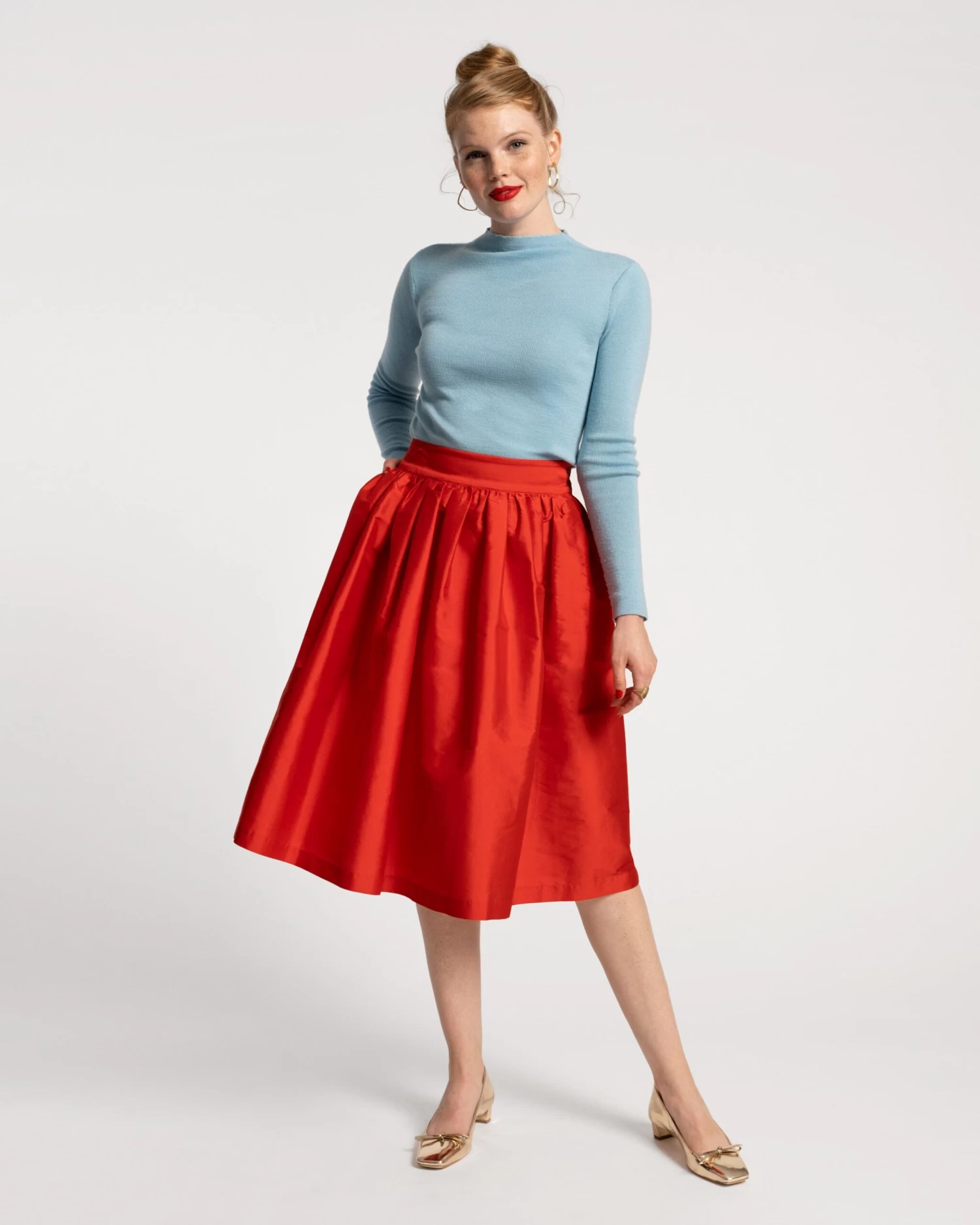 Barbara Gathered Midi Skirt Red 3 Barbara Gathered Midi Skirt Red