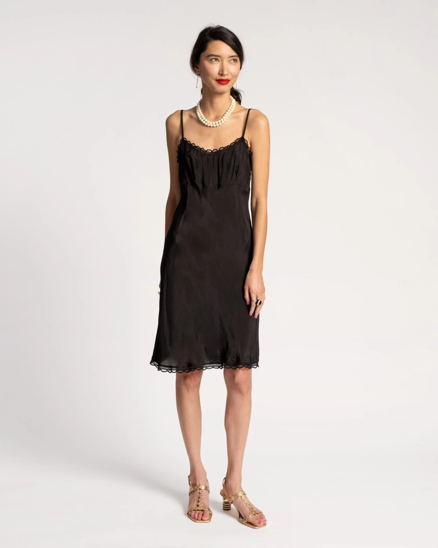 Scallop Slip Dress Silk Black 3 Scallop Slip Dress Silk Black